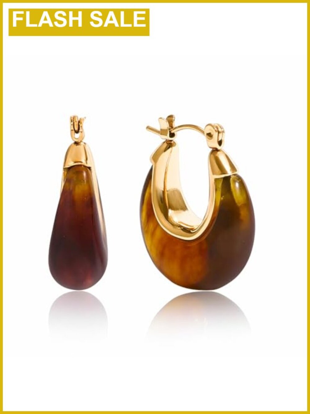 14K Gold Plated Resin Hoop Earrings Lightweight Drop Hypoallergenic Women